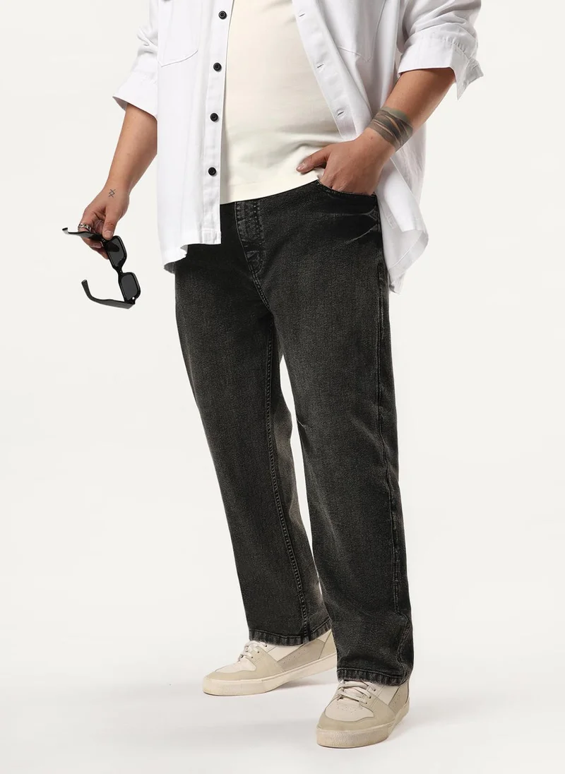 أوربانو فاشن Urbano Plus Men's Grey Loose Baggy Fit Heavy Washed Faded Denim Jeans Non-Stretchable